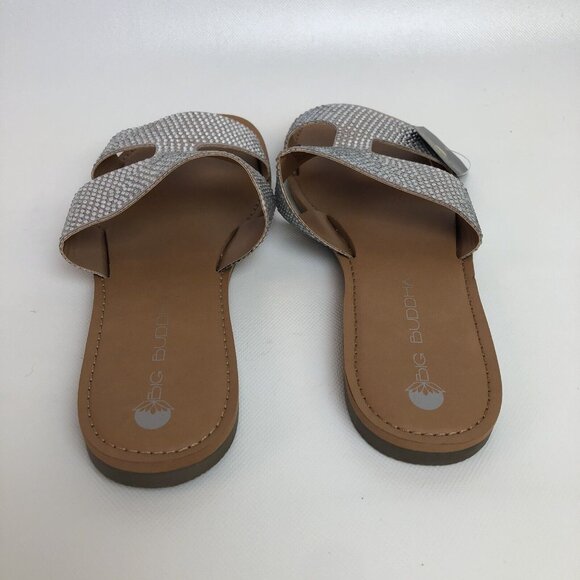 Big Buddha Womens 8 Silver Bling Rhinestone Flat Slip On Slide Sandals NEW NWT - Picture 3 of 6